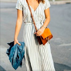 Billabong Dress Womens Medium Wrap Tie Striped Short Sleeve V-Neck Maxi